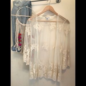 Dainty Sheer Lace Boho Hippie Kimono Eggshell Sz S